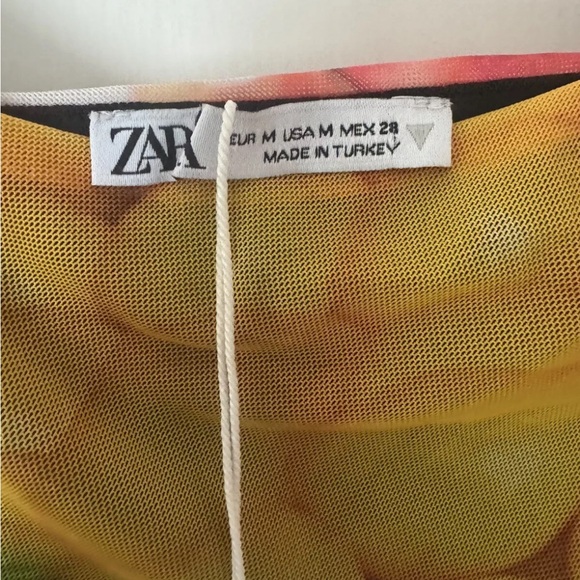 NWT ZARA Ruched Mesh Colorful Fruit Stand Print Midi Dress Sz Medium Blogger M - Picture 9 of 9